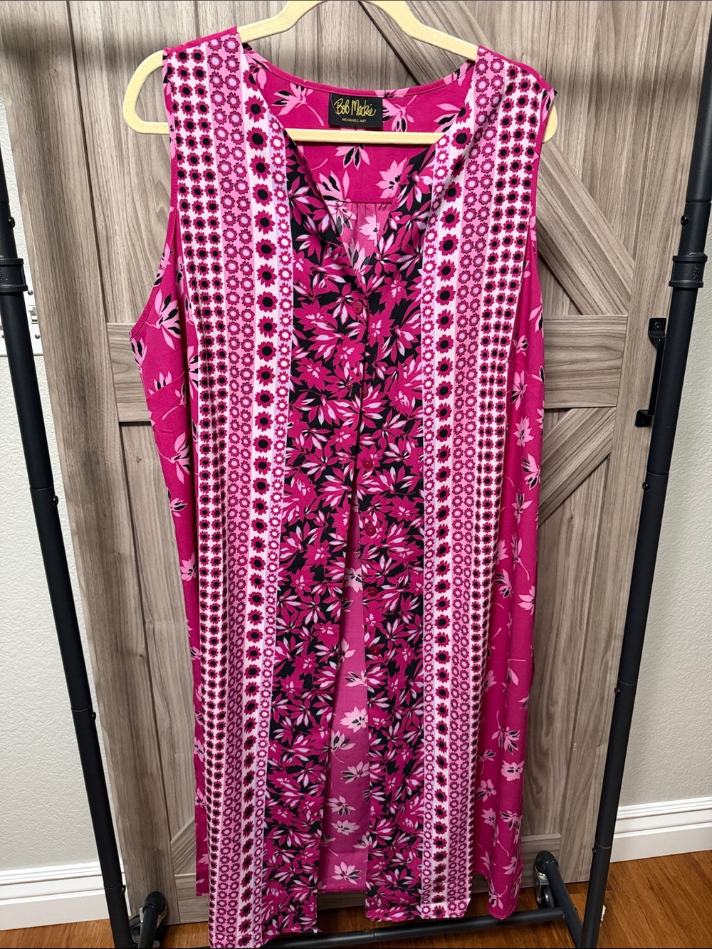Bob Mackie Wearable Art Pink Floral Sleeveless Tunic Dress A352515 kimono 1x
